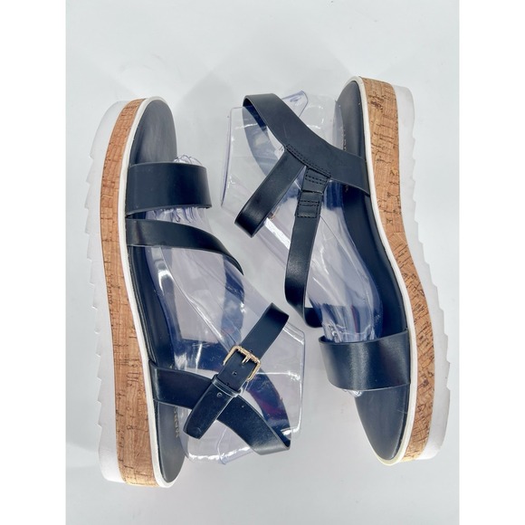 Marc Fisher Grandie Wedge Black Strappy cork low 1.5" Platform sandals sz 9M - Picture 7 of 10